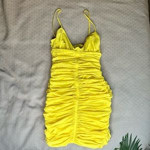 Mistress Rocks Spotlight Lemon Plunge Mesh Dress (House of CB)